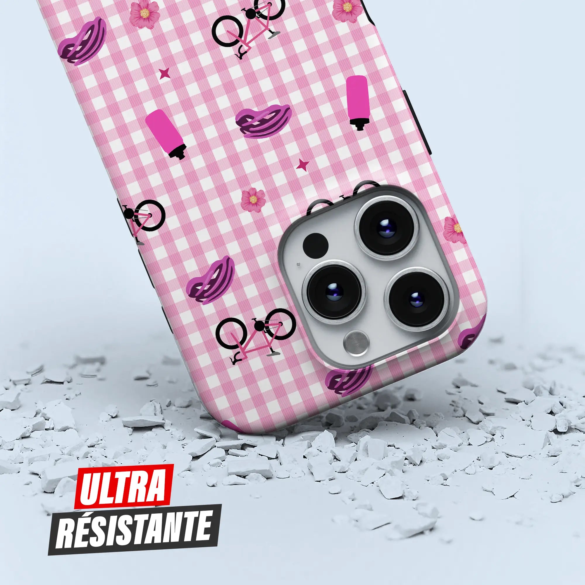 Coque iPhone cyclisme Pink Addict, protection double couche