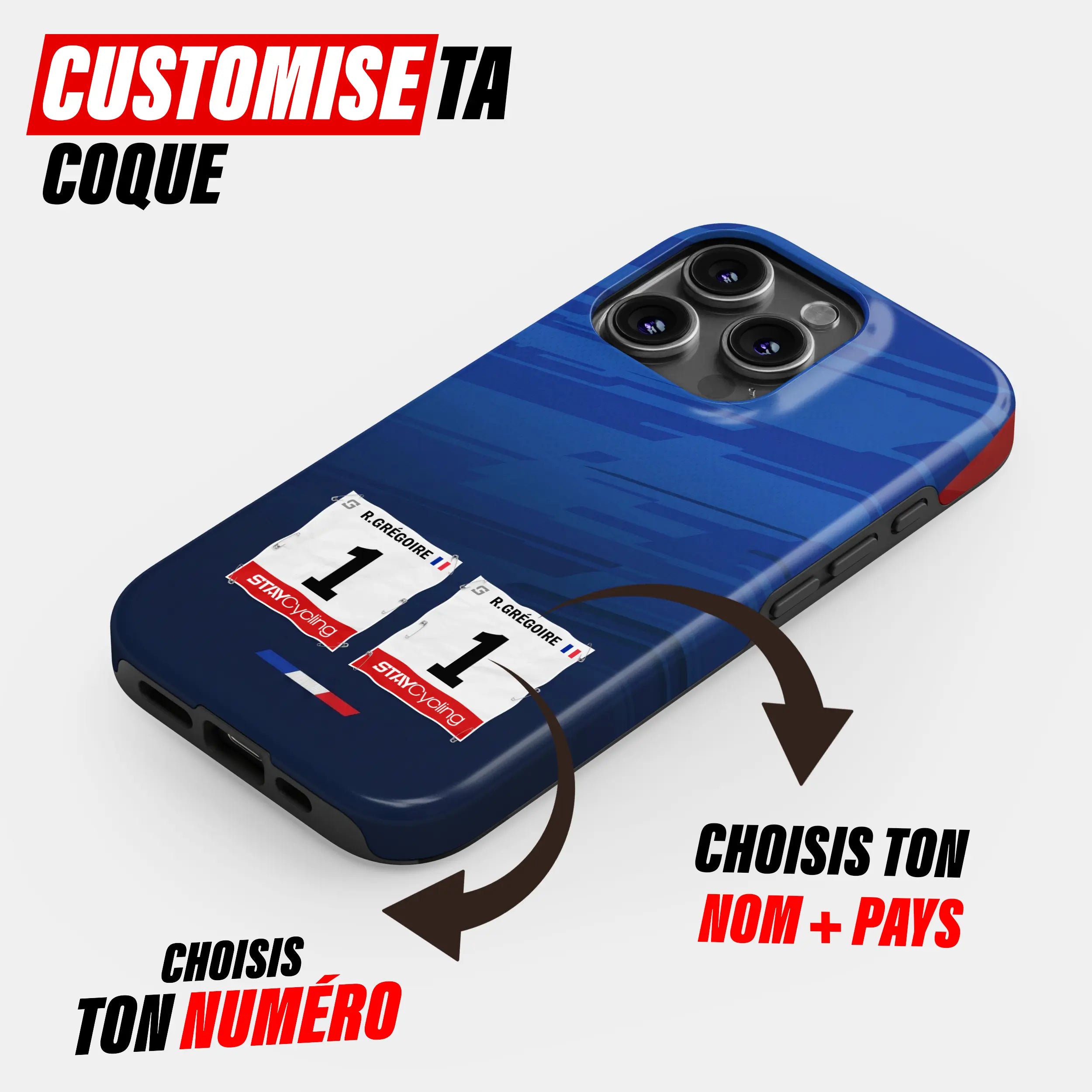 Coque téléphone cyclisme personnalisée aux couleurs Groupama FDJ United, protection double couche