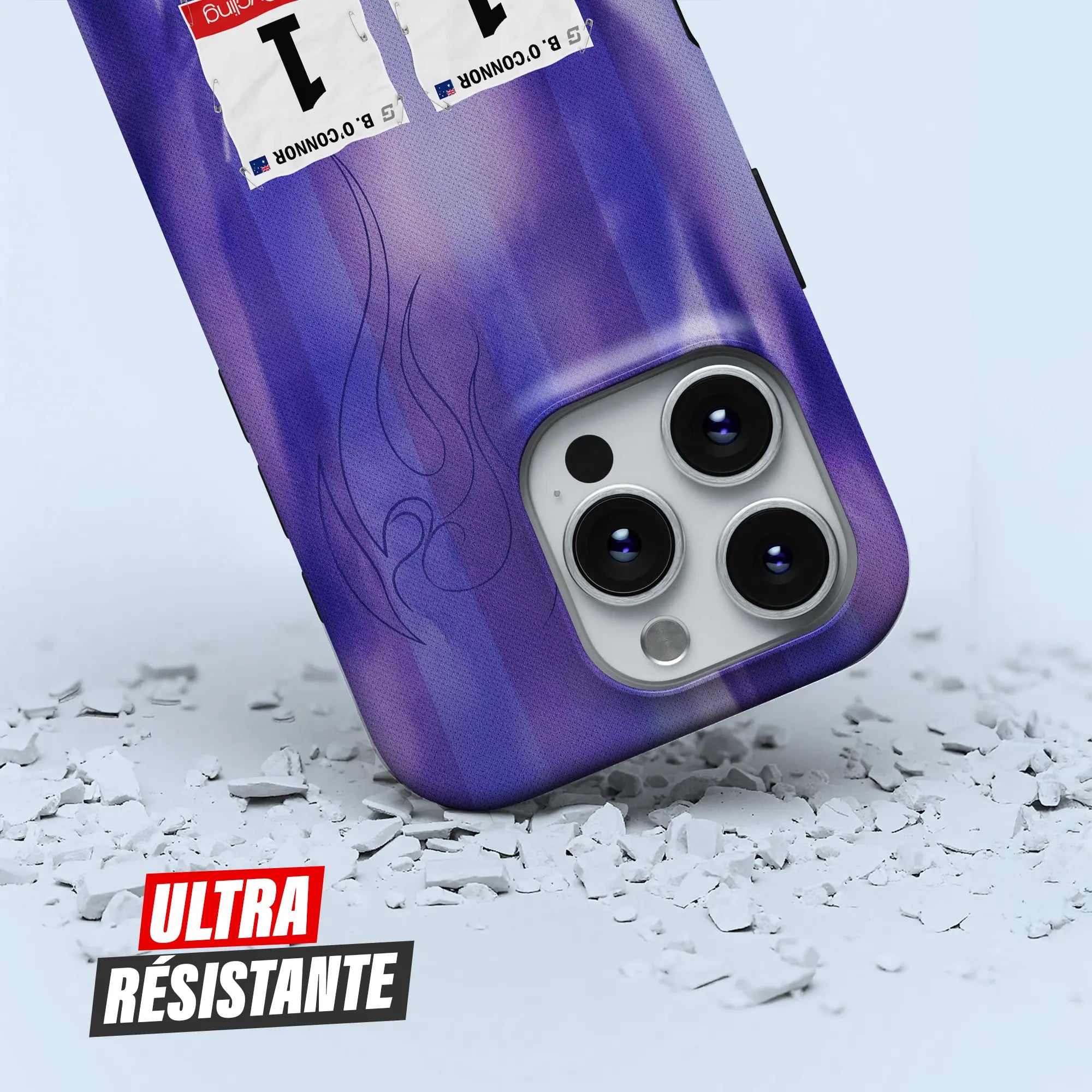 Coque iPhone cadeau cycliste Team Jayco AlUla avec nom, numéro et drapeau