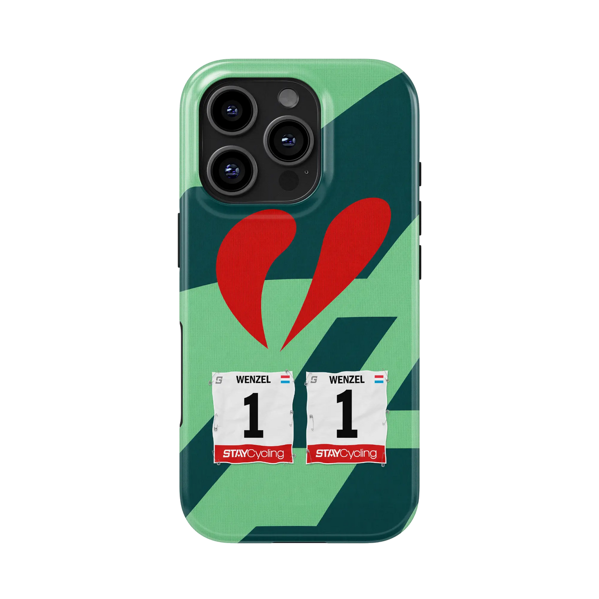 Coque iPhone cyclisme Kern Pharma personnalisée avec dossard, nom et numéro