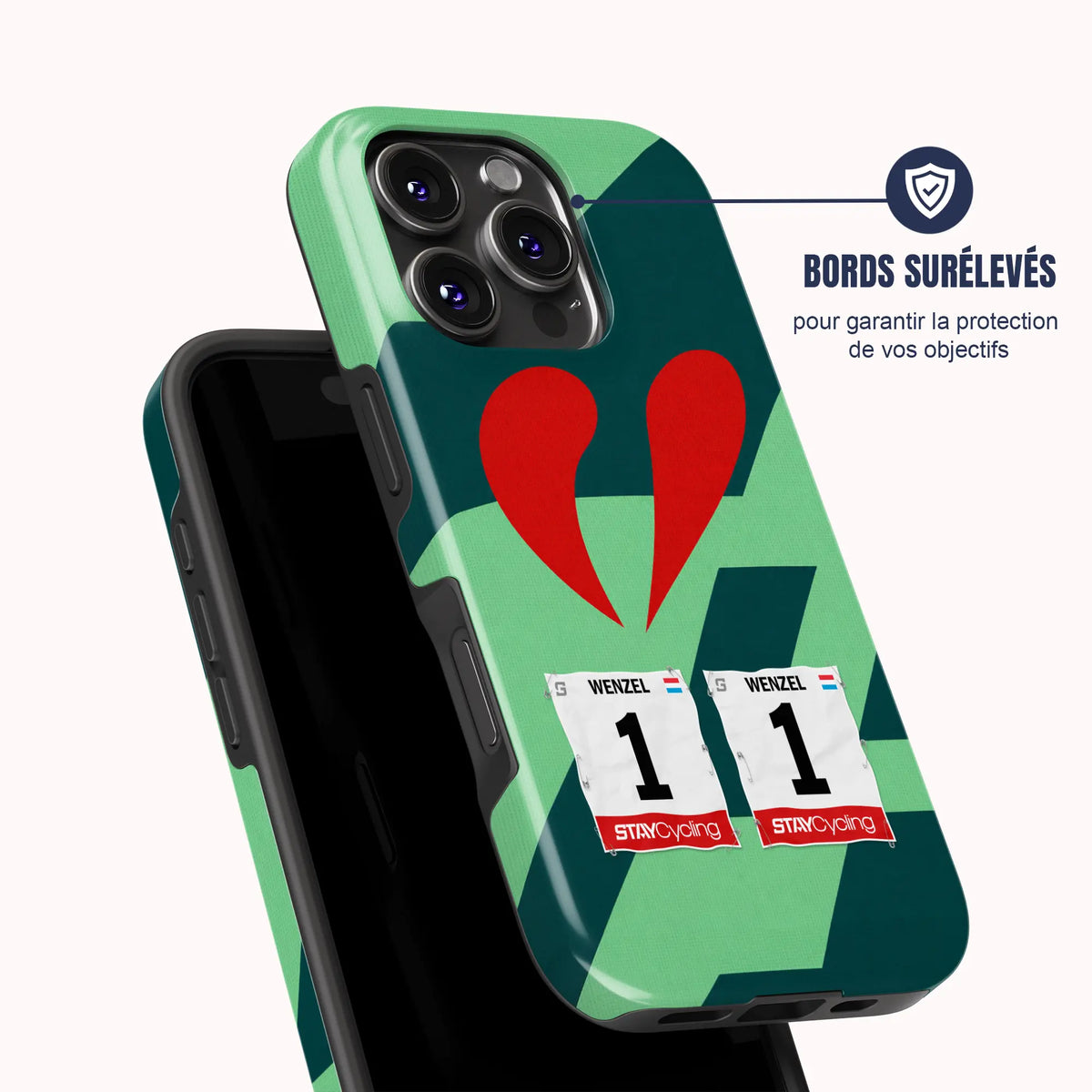 Coque de téléphone cyclisme Kern Pharma, vue de dos avec dossard