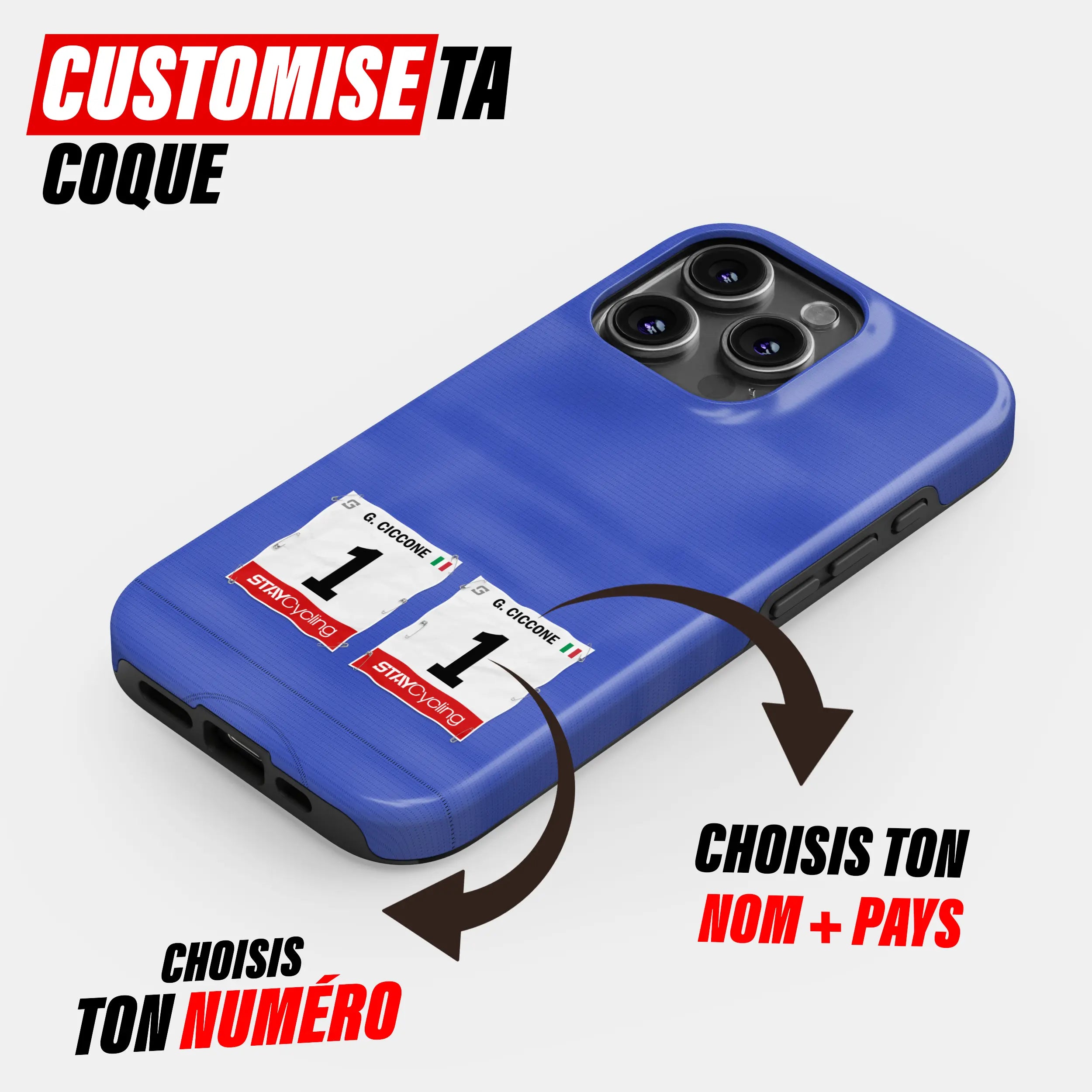 Coque téléphone cyclisme personnalisée aux couleurs Maglia Azzura, protection double couche