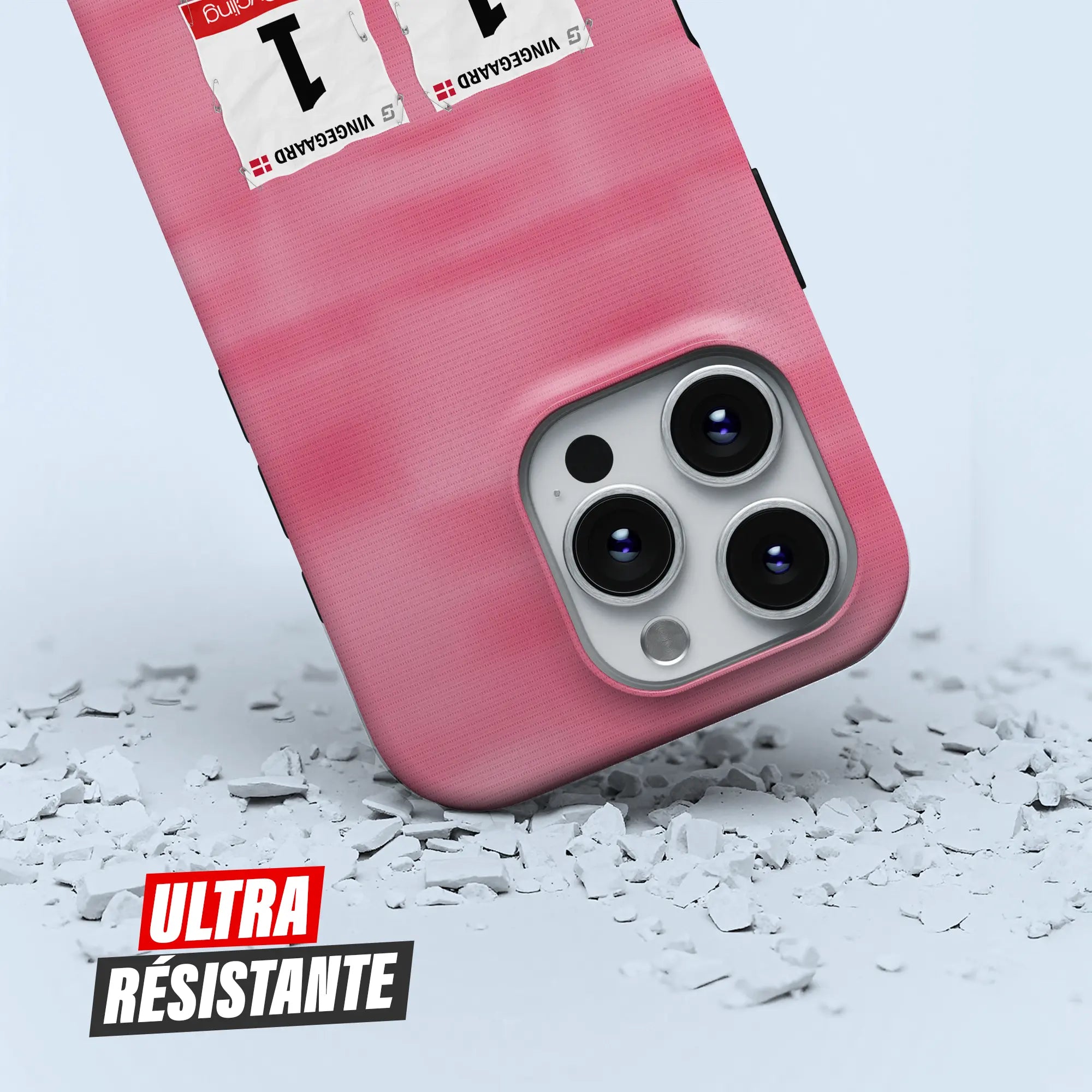 Coque iPhone cadeau cycliste Maglia Rosa avec nom, numéro et drapeau