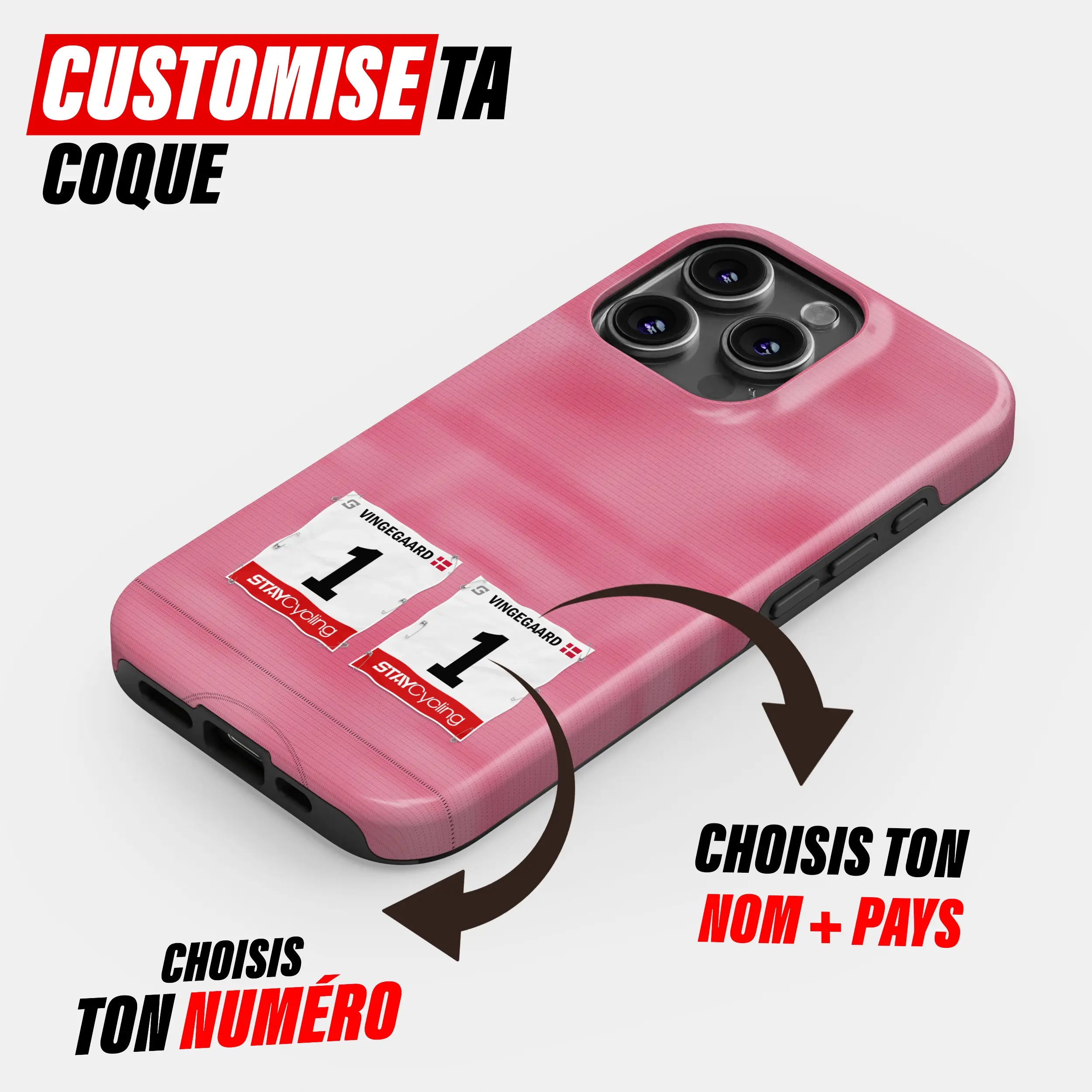Coque téléphone cyclisme personnalisée aux couleurs Maglia Rosa, protection double couche