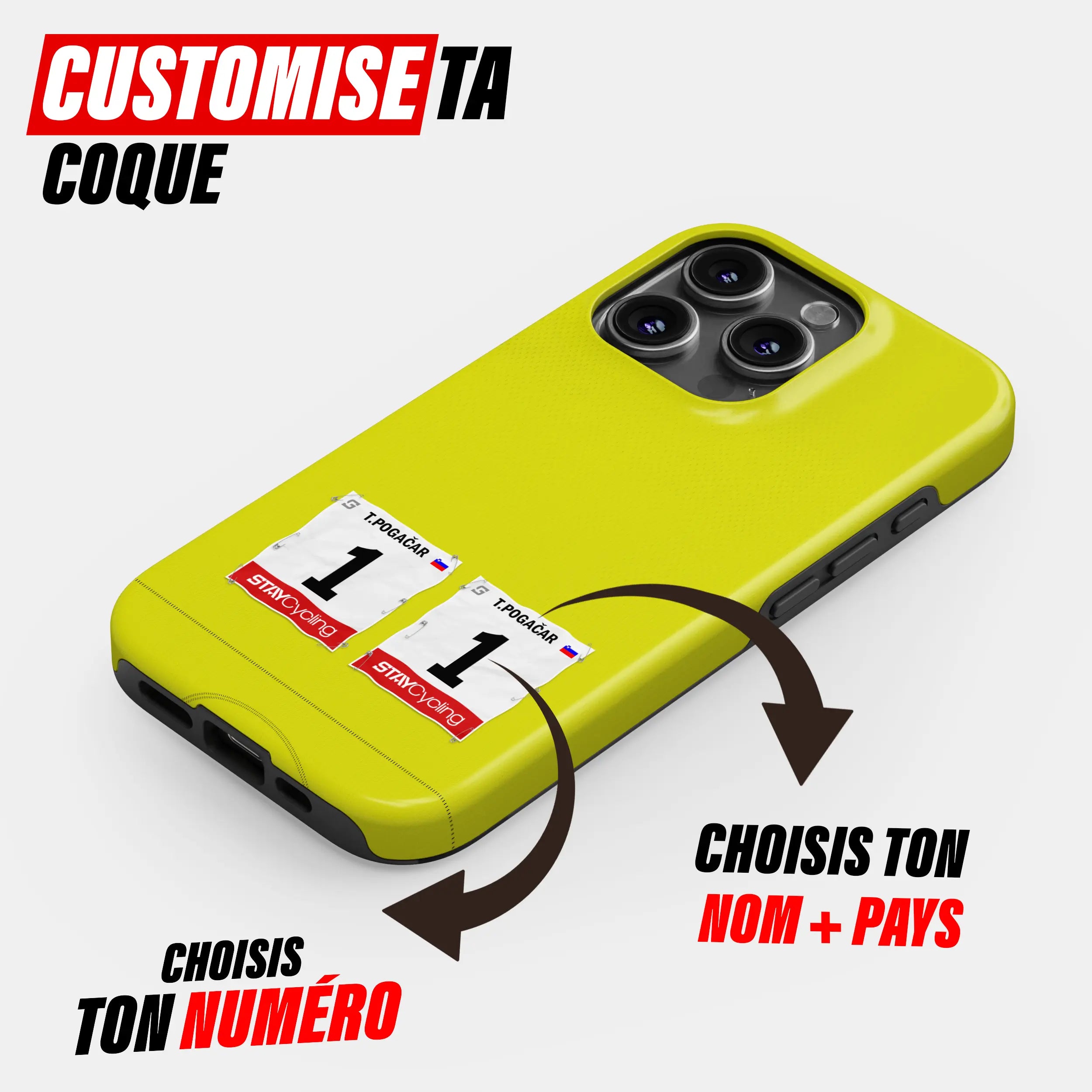Coque téléphone cyclisme personnalisée aux couleurs Maillot Jaune, protection double couche