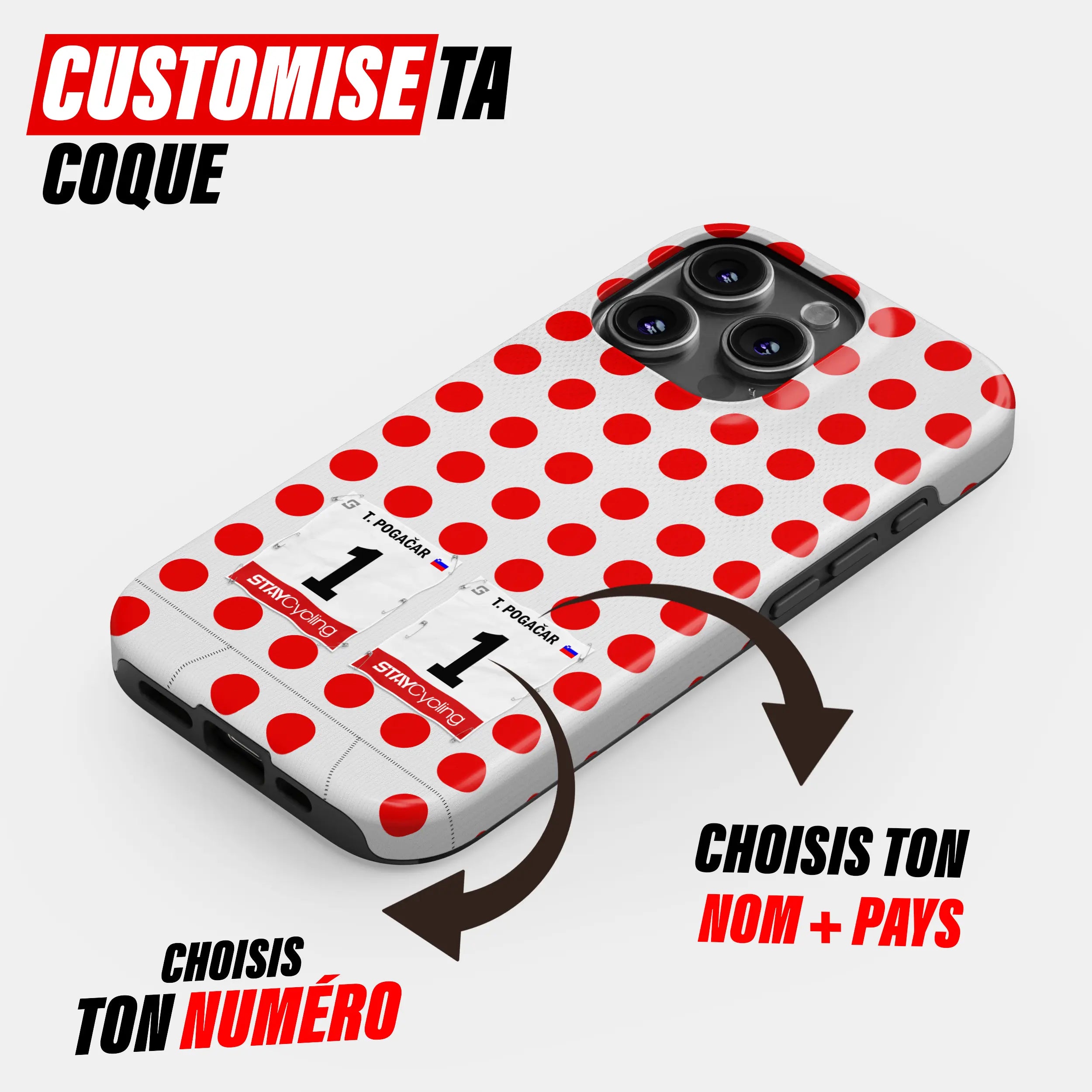 Coque téléphone cyclisme personnalisée aux couleurs Maillot à Pois, protection double couche