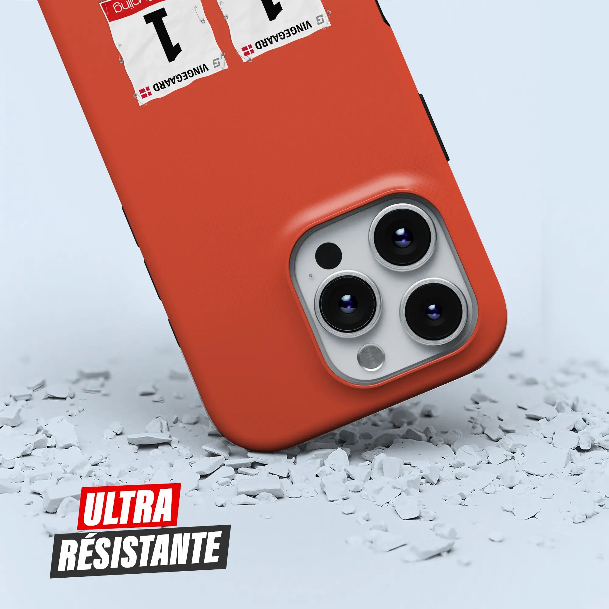Coque iPhone cadeau cycliste Maillot Rouge Vuelta avec nom, numéro et drapeau