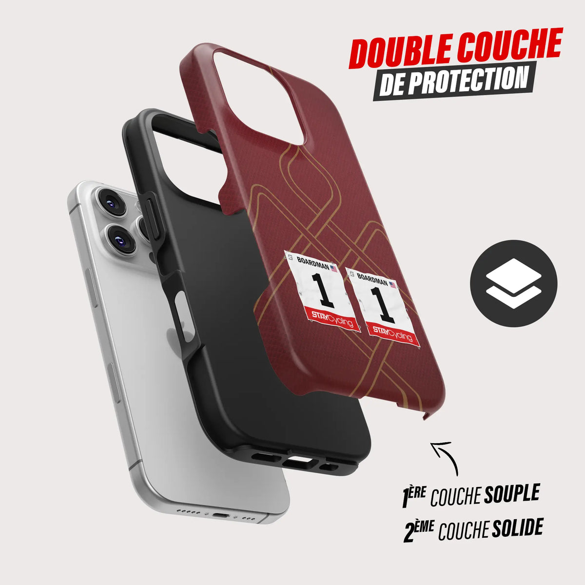Coque iPhone Modern Adventure personnalisable, gros plan sur le dossard