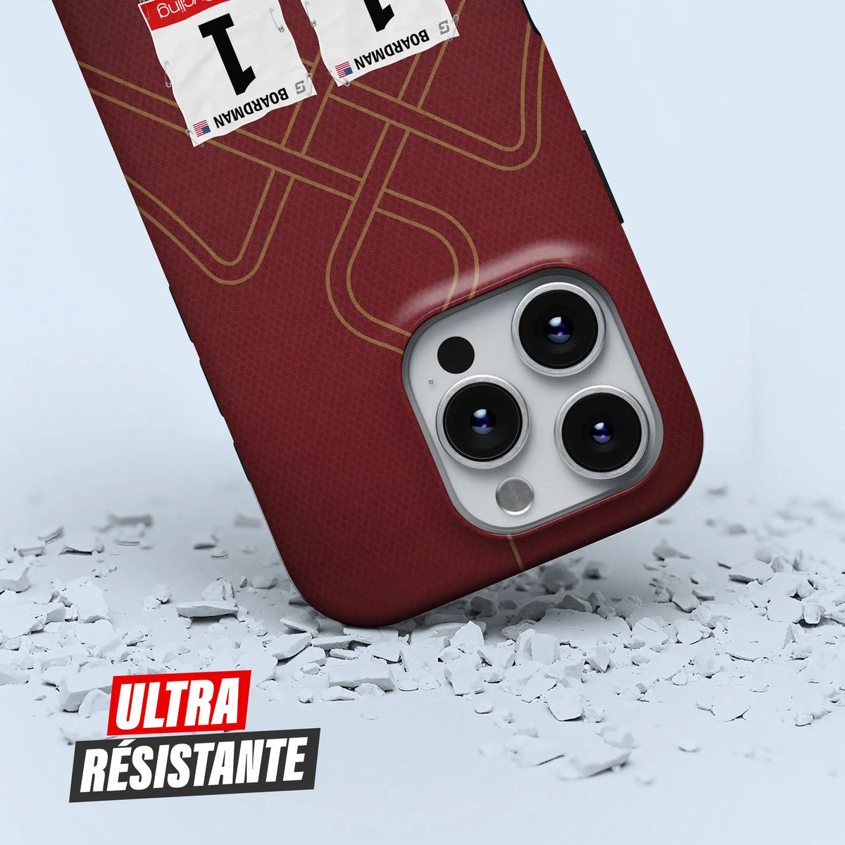 Coque iPhone cadeau cycliste Modern Adventure avec nom, numéro et drapeau