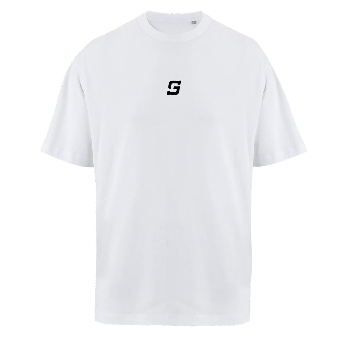 T-shirt cyclisme oversize blanc STAY Cycling, vue de face avec logo brodé sur la poitrine