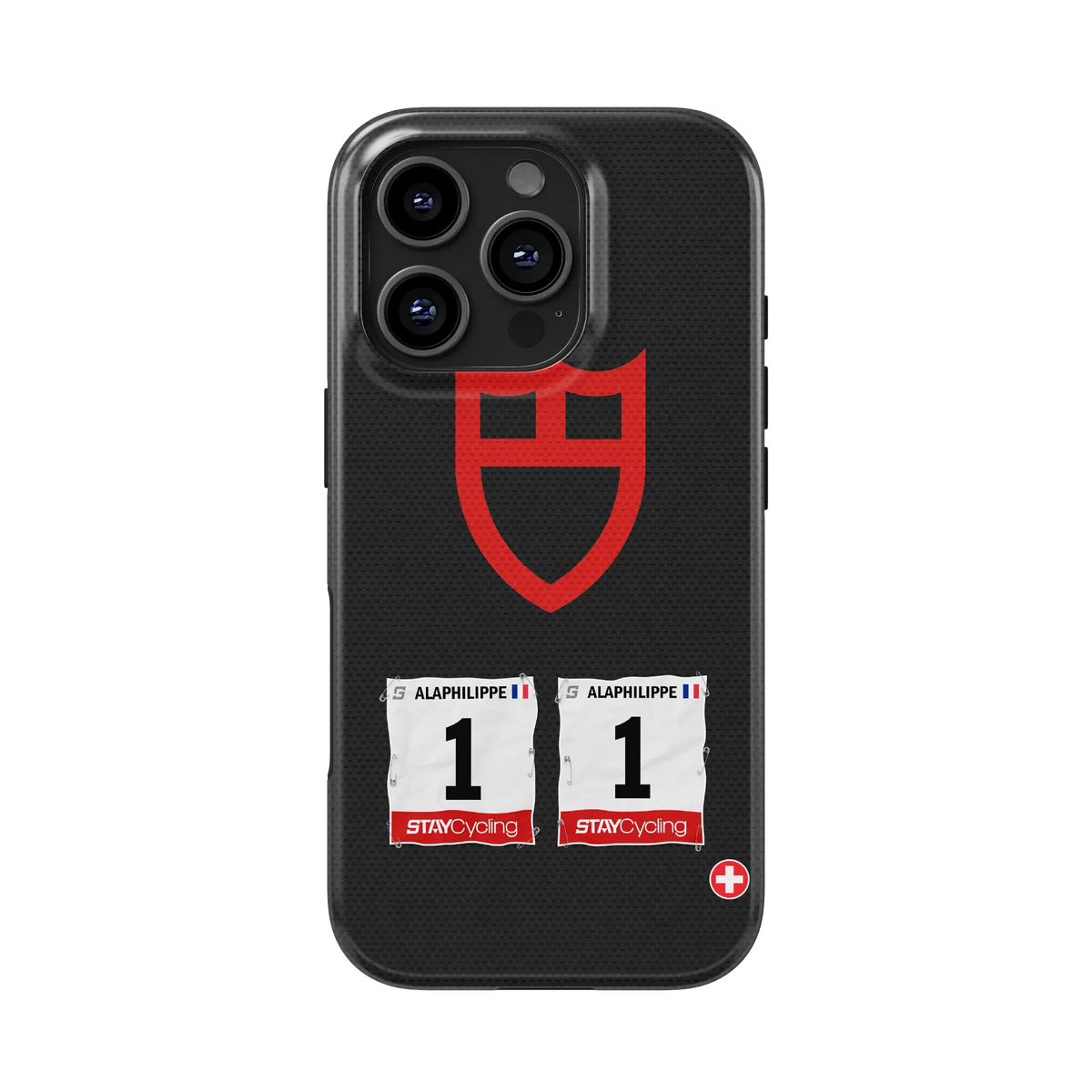 Coque iPhone cyclisme Tudor Pro Cycling personnalisée avec dossard, nom et numéro