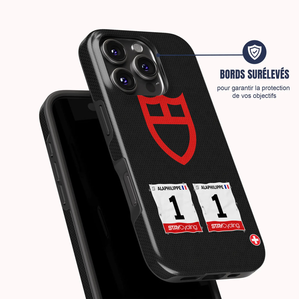 Coque de téléphone cyclisme Tudor Pro Cycling, vue de dos avec dossard