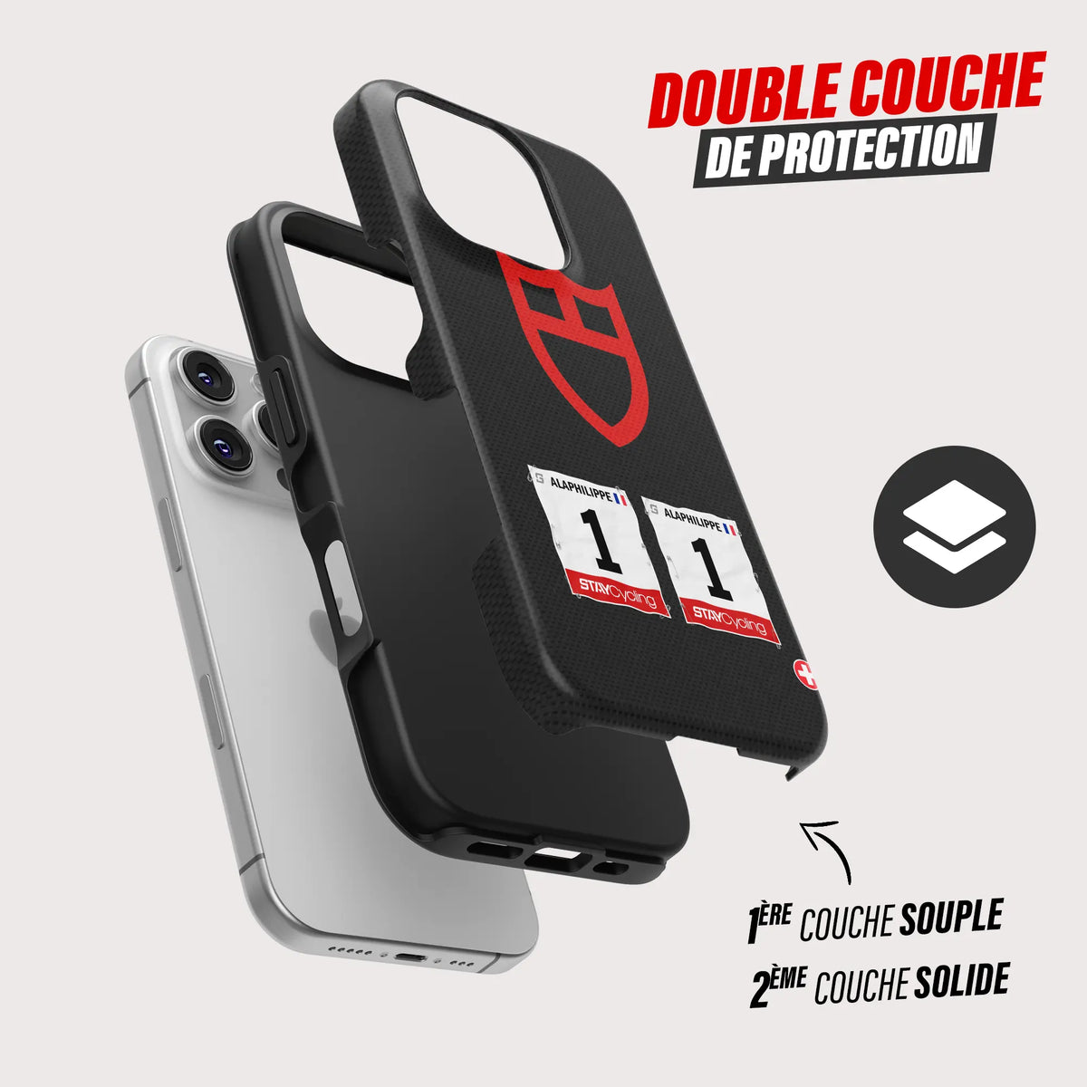 Coque iPhone Tudor Pro Cycling personnalisable, gros plan sur le dossard