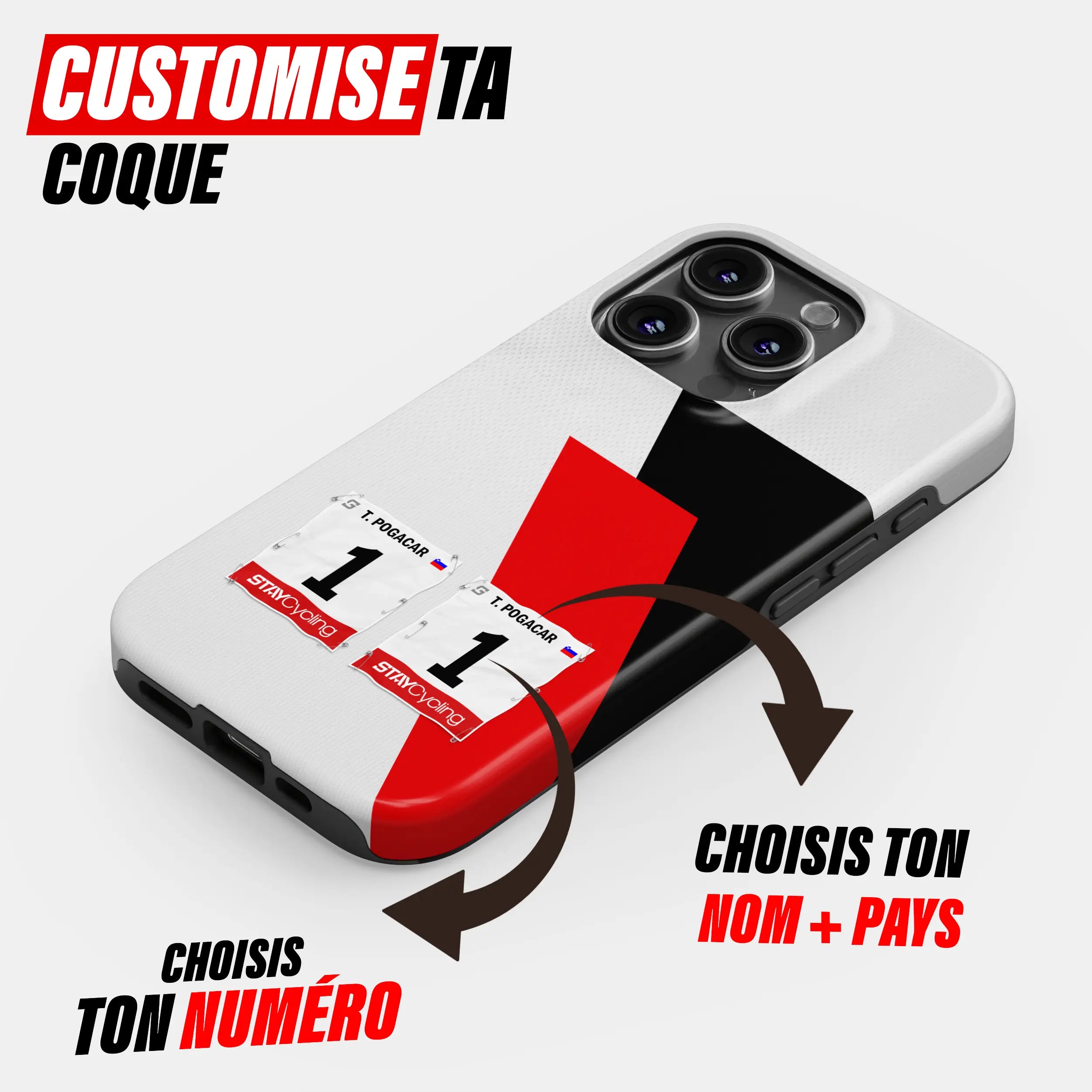 Coque téléphone cyclisme personnalisée aux couleurs UAE Team Emirates XRG, protection double couche