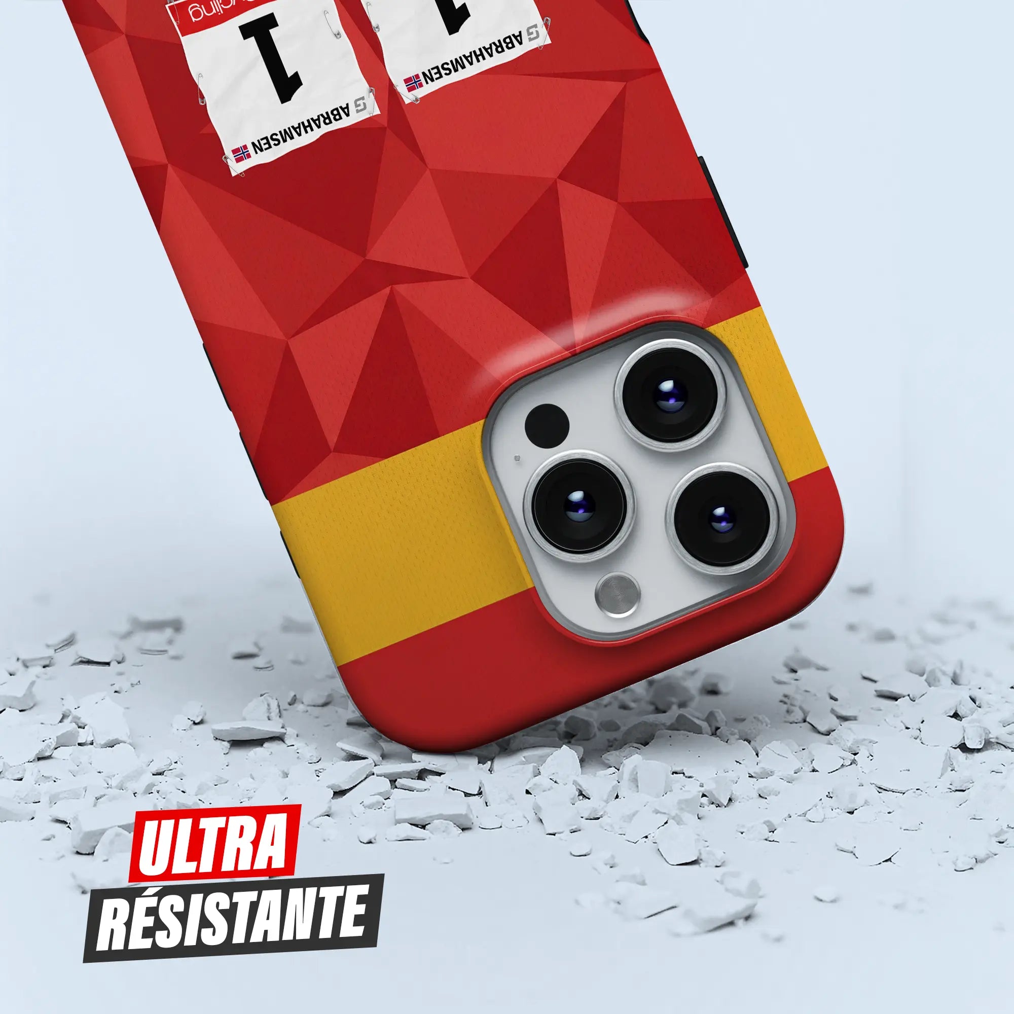 Coque iPhone cadeau cycliste Uno-X Mobility avec nom, numéro et drapeau