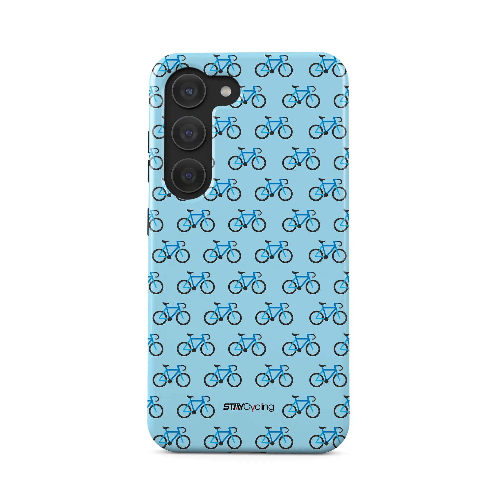 Coque iPhone Blue Bike installée sur smartphone, rendu final